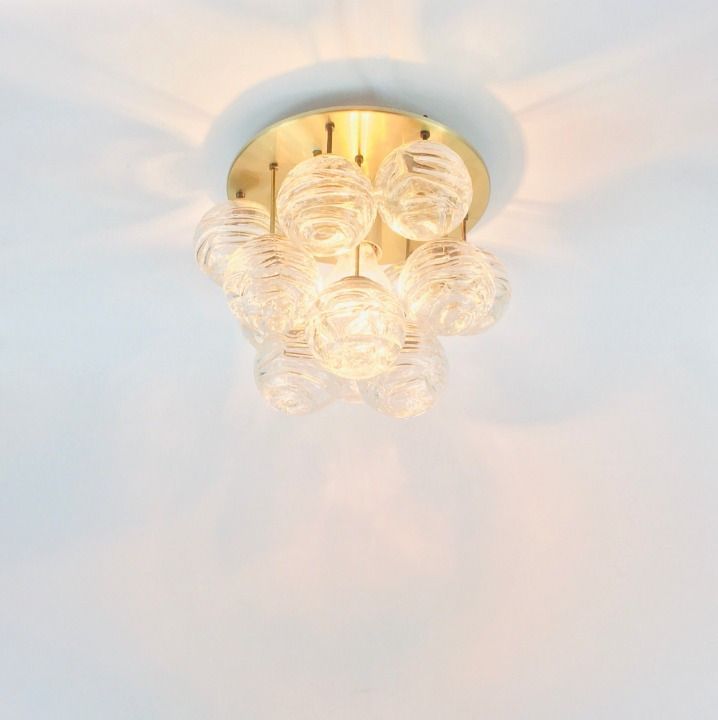Mid Century Murano Glas & Messing Plafondlamp Van Doria Leuchten, Duitsland, Jaren 1960 photo buy