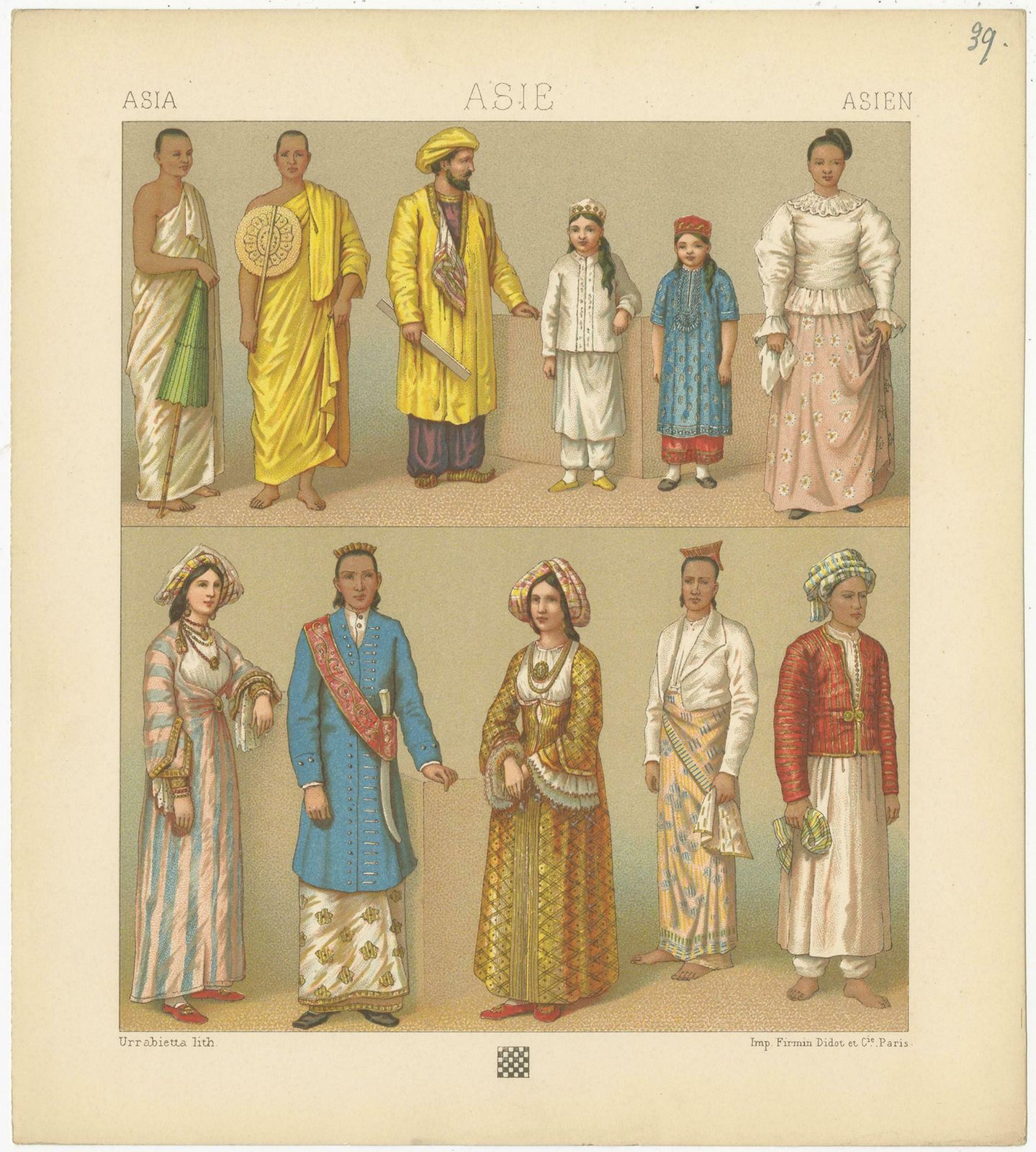 Pl. 39 Antique Print Of Asian Clothing By Racinet, 'Circa 1880' photo furniture