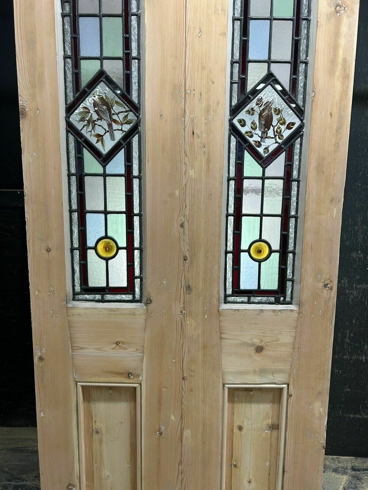 Home Fixtures Edwardian Stained Glass Doors Antique Period Reclaimed Old French Double Leaded photo