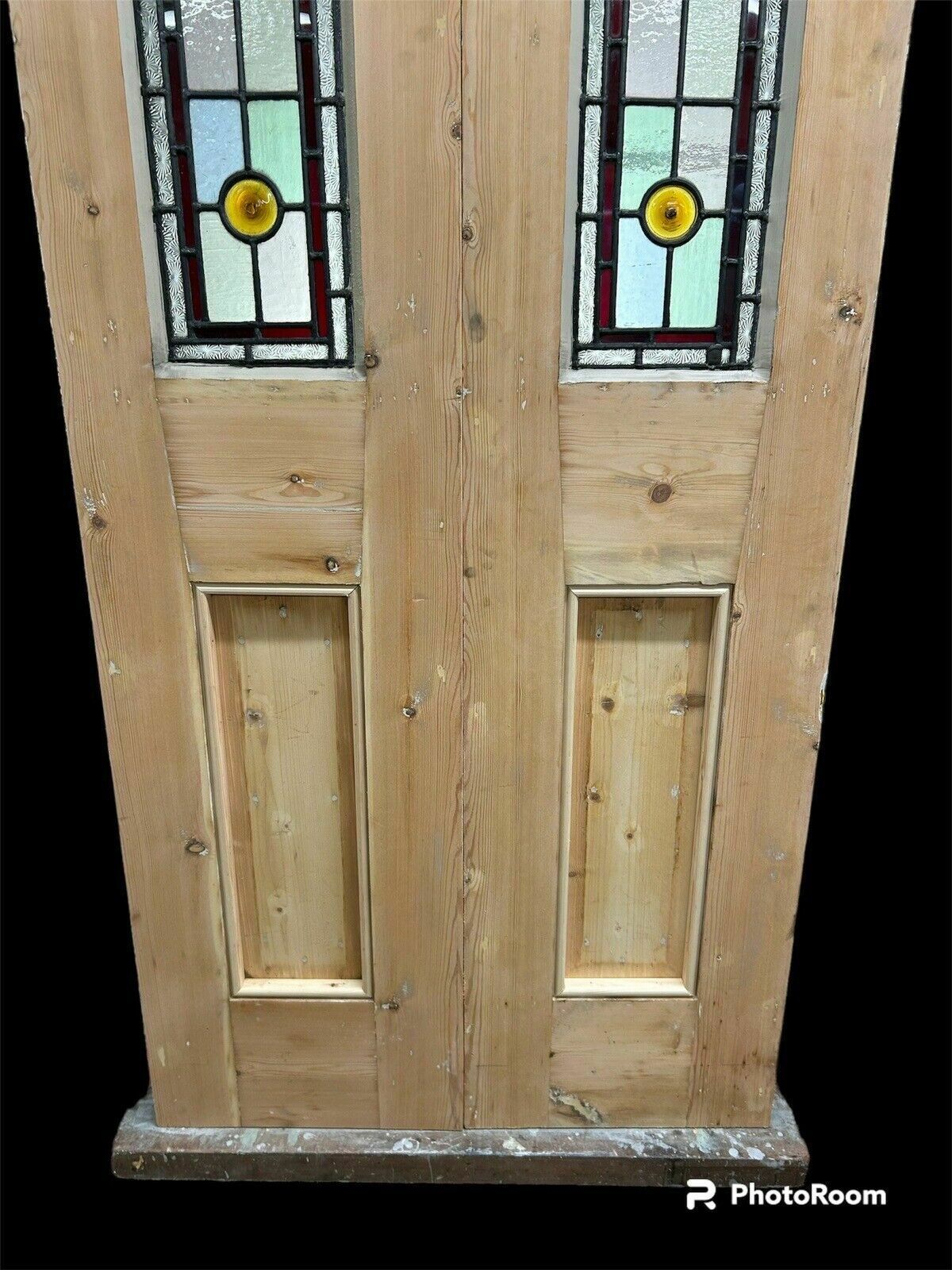 2891.0 Edwardian Stained Glass Doors Antique Period Reclaimed Old French Double Leaded photo