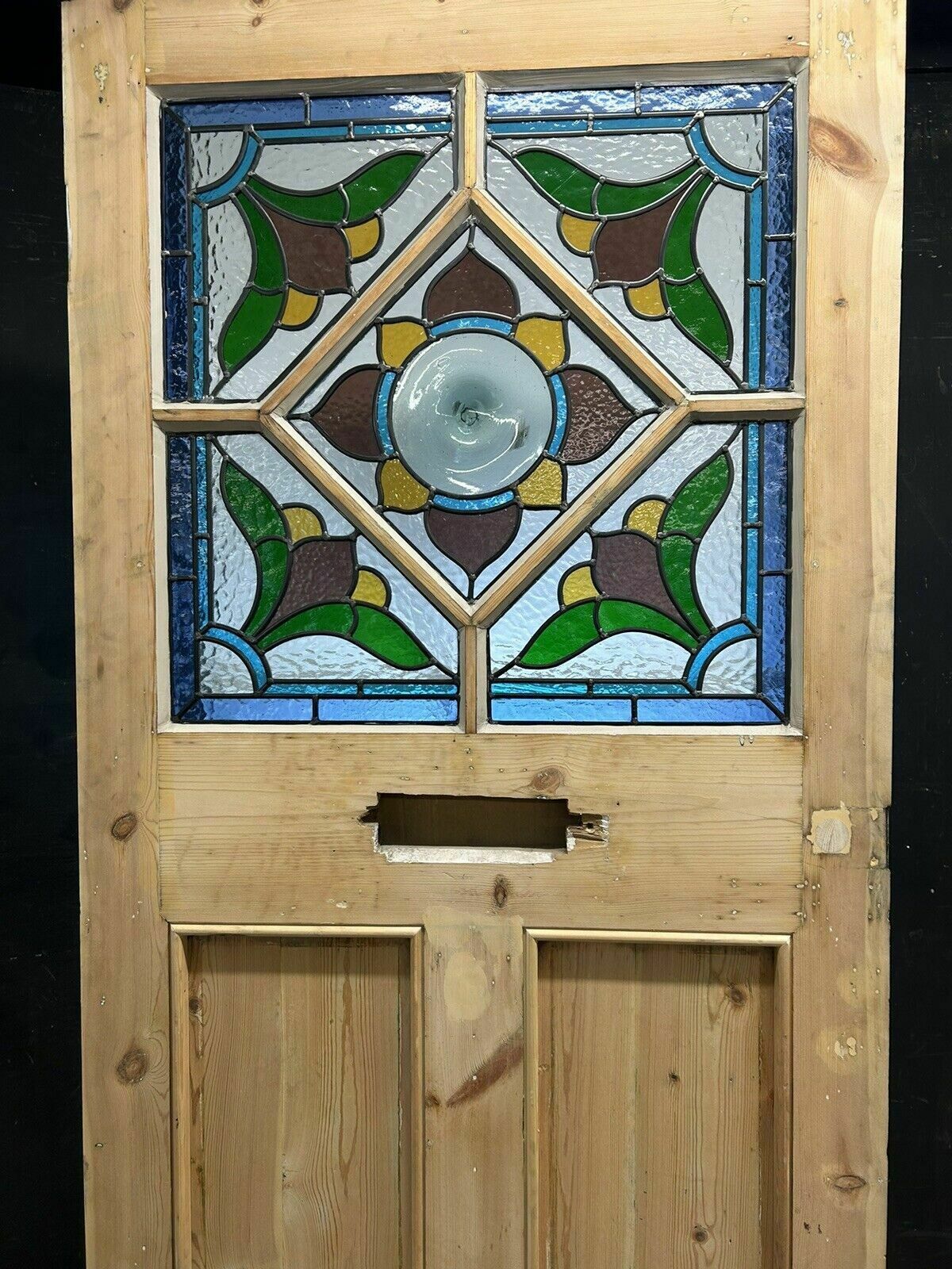 Home Fixtures Art Deco Stained Glass Front Door Period Old Reclaimed Antique 20 30 Wood Leaded photo