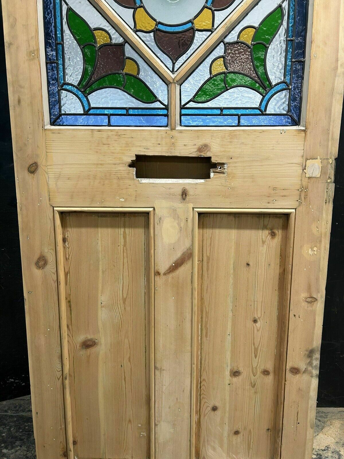2537.0 Art Deco Stained Glass Front Door Period Old Reclaimed Antique 20 30 Wood Leaded photo