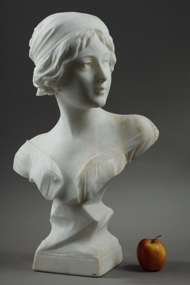 Alabaster Bust Of A Young Woman, Signed Cyprien photo furniture
