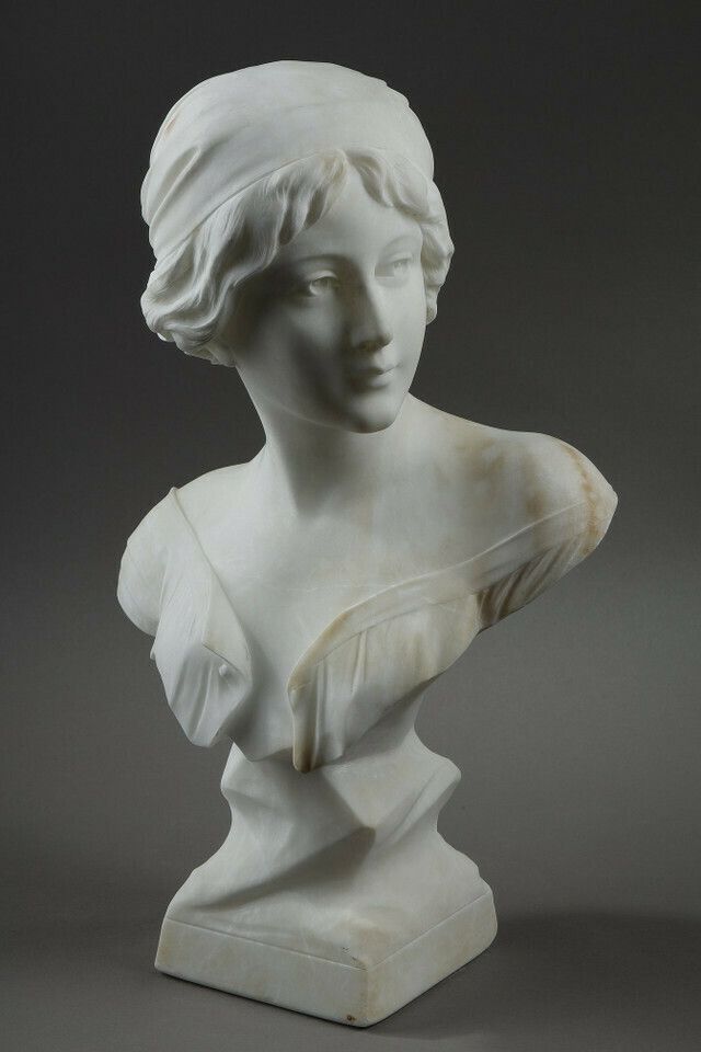 Alabaster Bust Of A Young Woman, Signed Cyprien photo Art