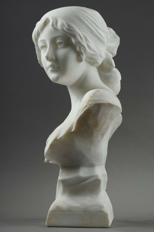 Alabaster Bust Of A Young Woman, Signed Cyprien photo 2523.0