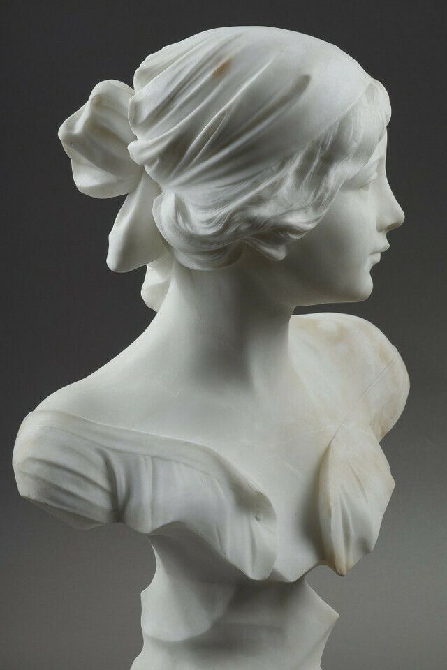 Alabaster Bust Of A Young Woman, Signed Cyprien photo vintage