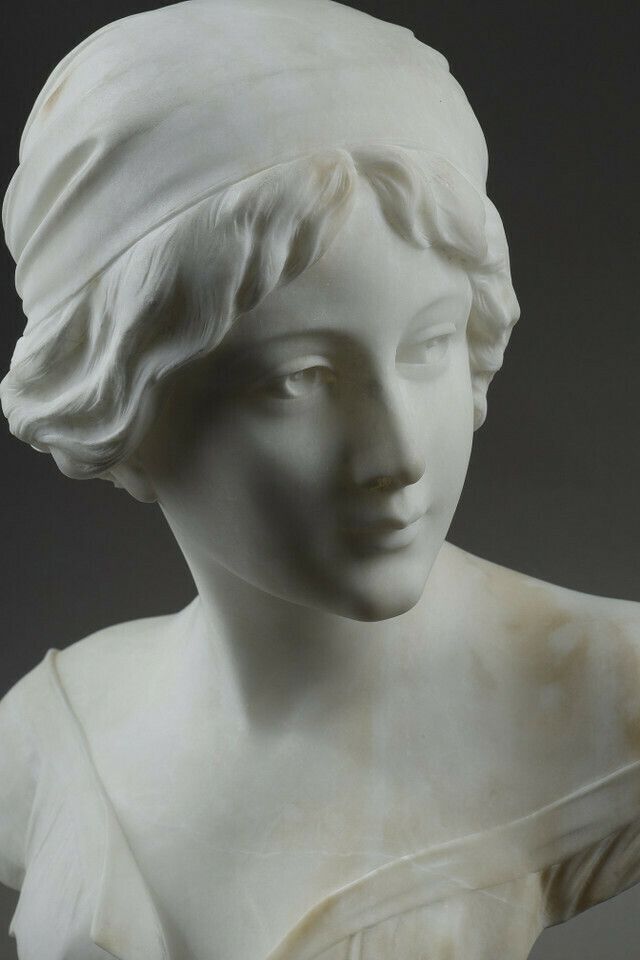 Art Alabaster Bust Of A Young Woman, Signed Cyprien photo