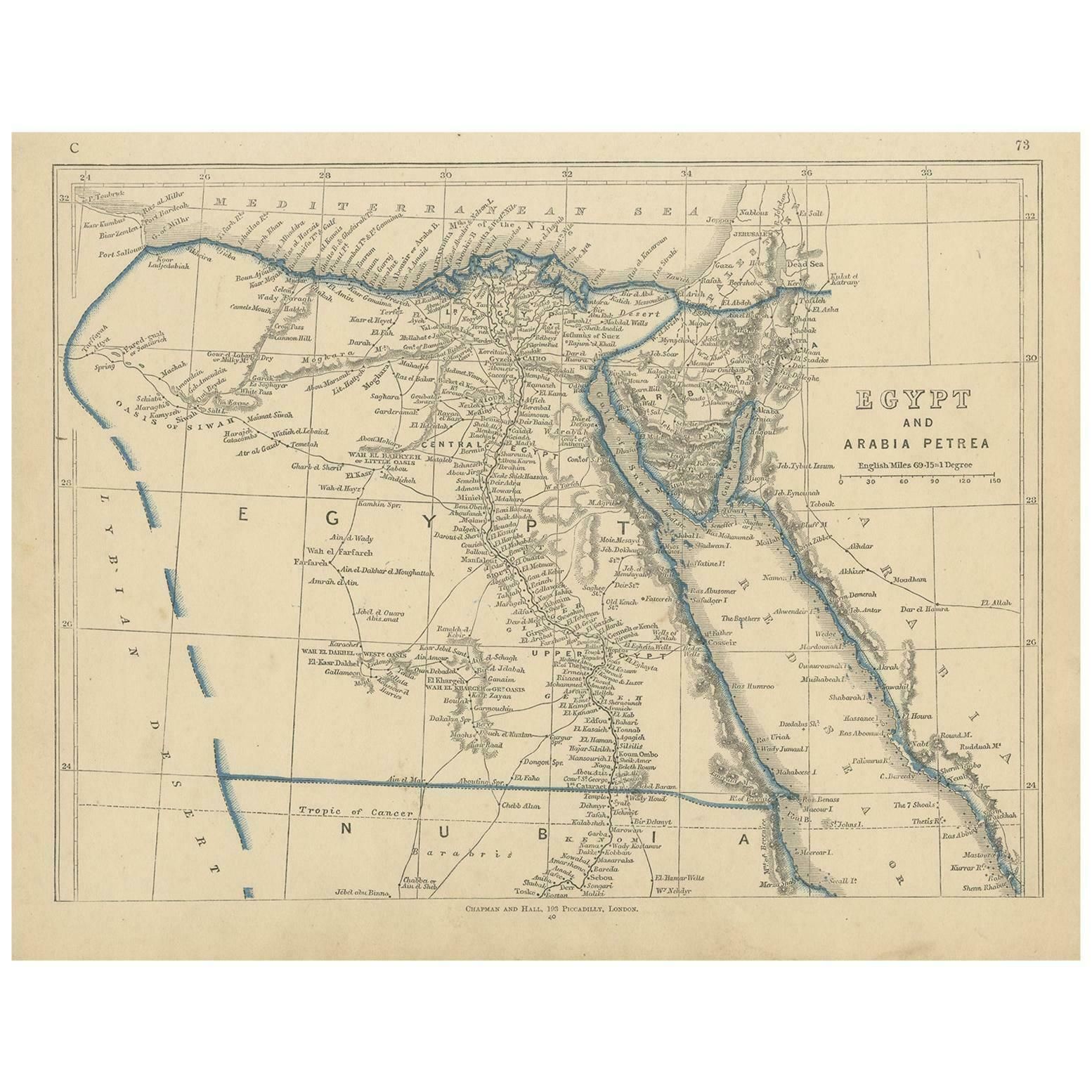 Antique Map Of Egypt And Arabia Petraea By Lowry, '1852'