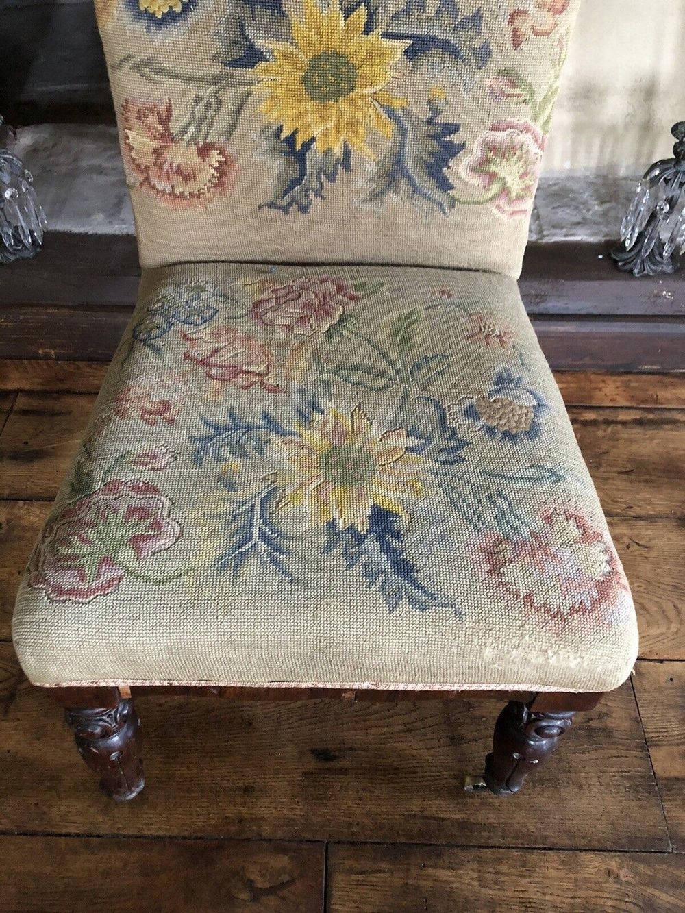 Rare Gothic Orginal Pointed Arch Antique Rosewood Needlework Tapestry Floral Chair photo vinterior