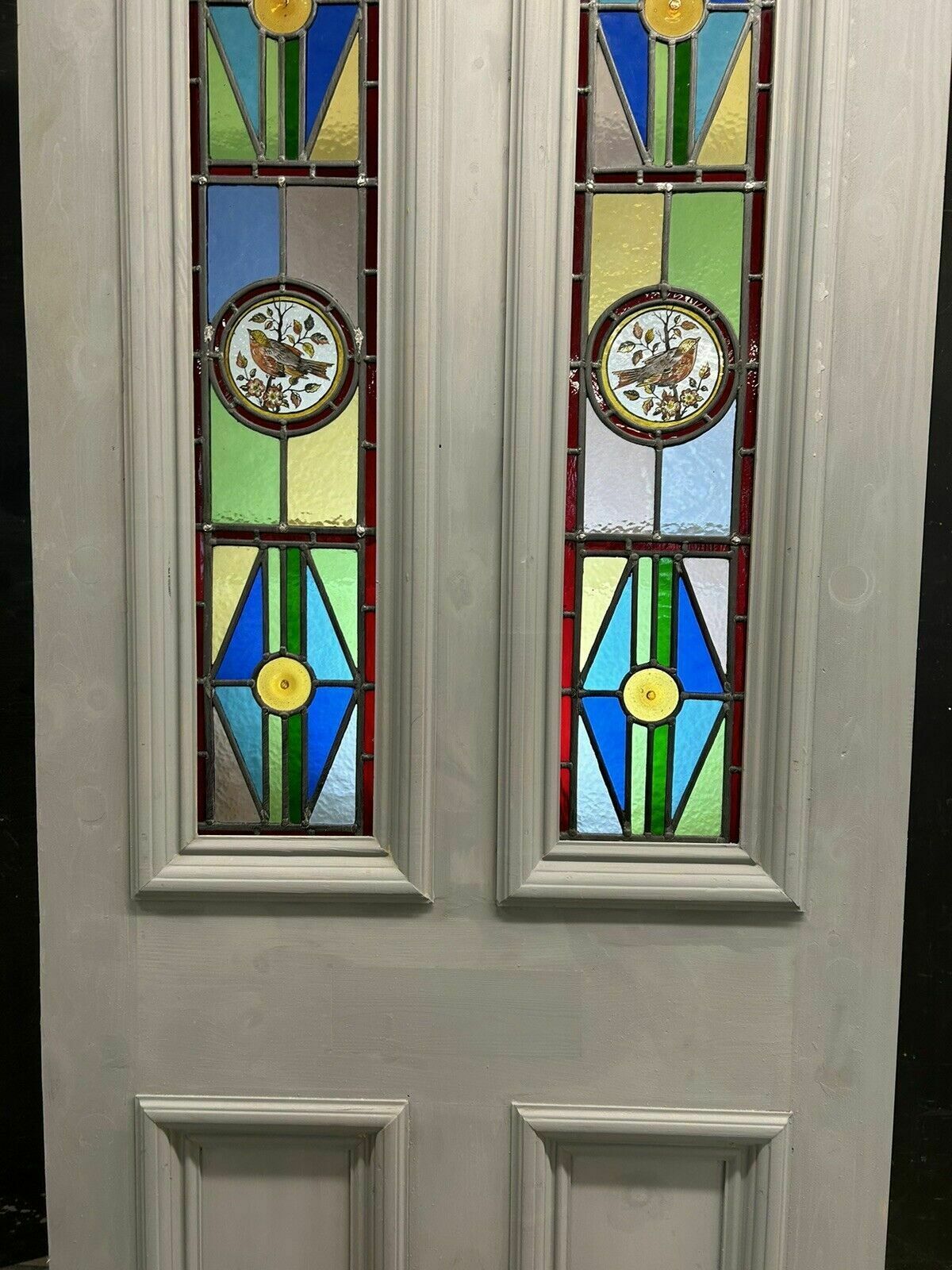 Victorian Stained Glass Front Door Antique Period Reclaimed Leaded Painted Birds photo Home Fixtures