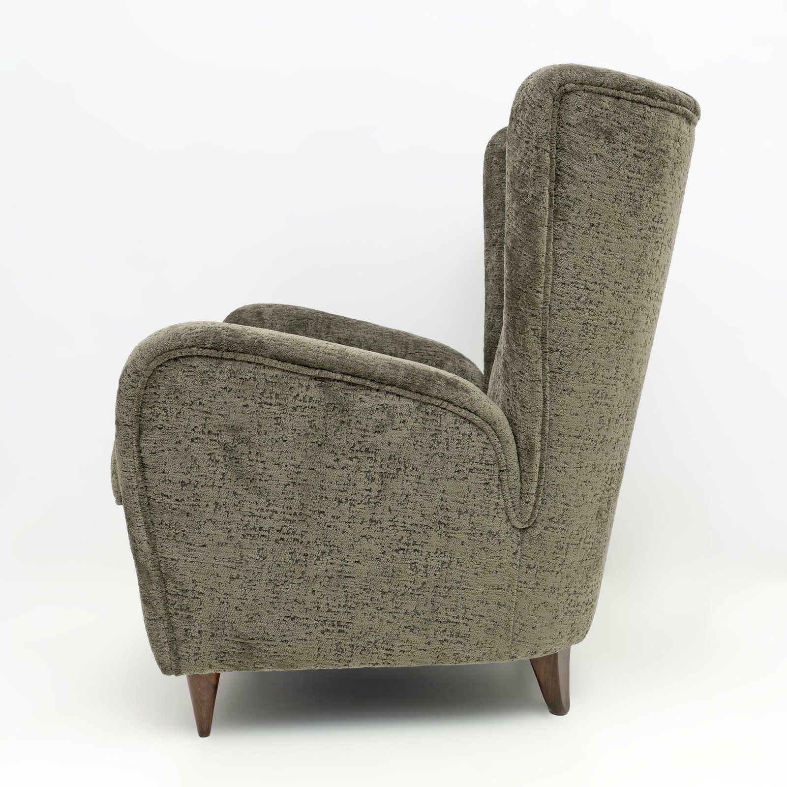 Paolo Buffa Mid Century Modern Italian Walnut And Coating Boucle Armchair, 1950s photo vinterior