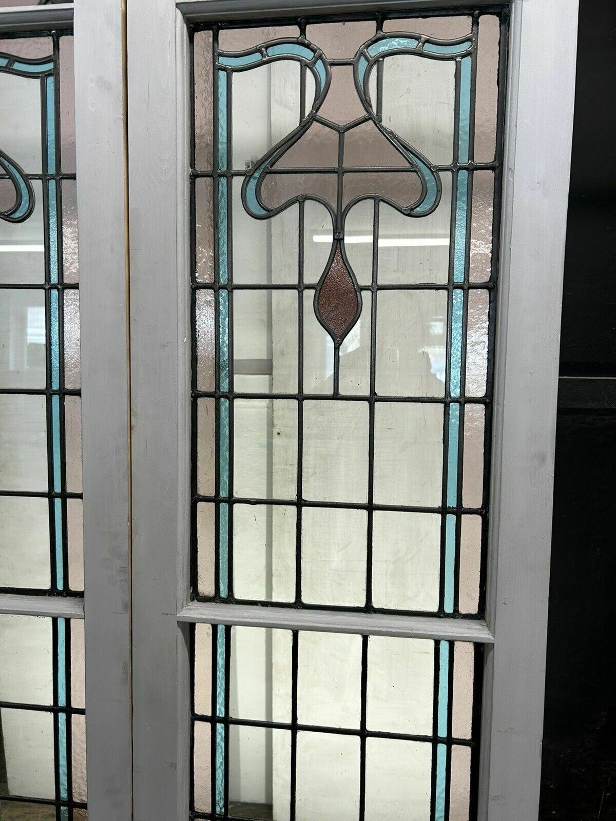 Edwardian Stained Glass Doors Antique Period Reclaimed Old French Double Leaded photo buy
