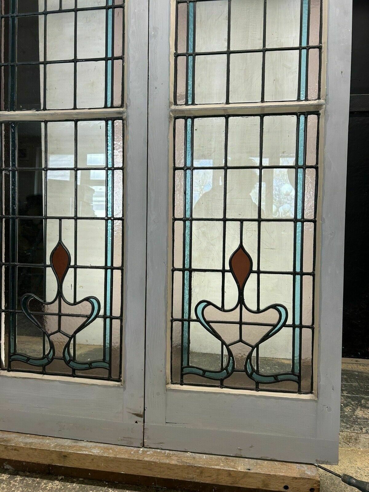 photo buy Edwardian Stained Glass Doors Antique Period Reclaimed Old French Double Leaded