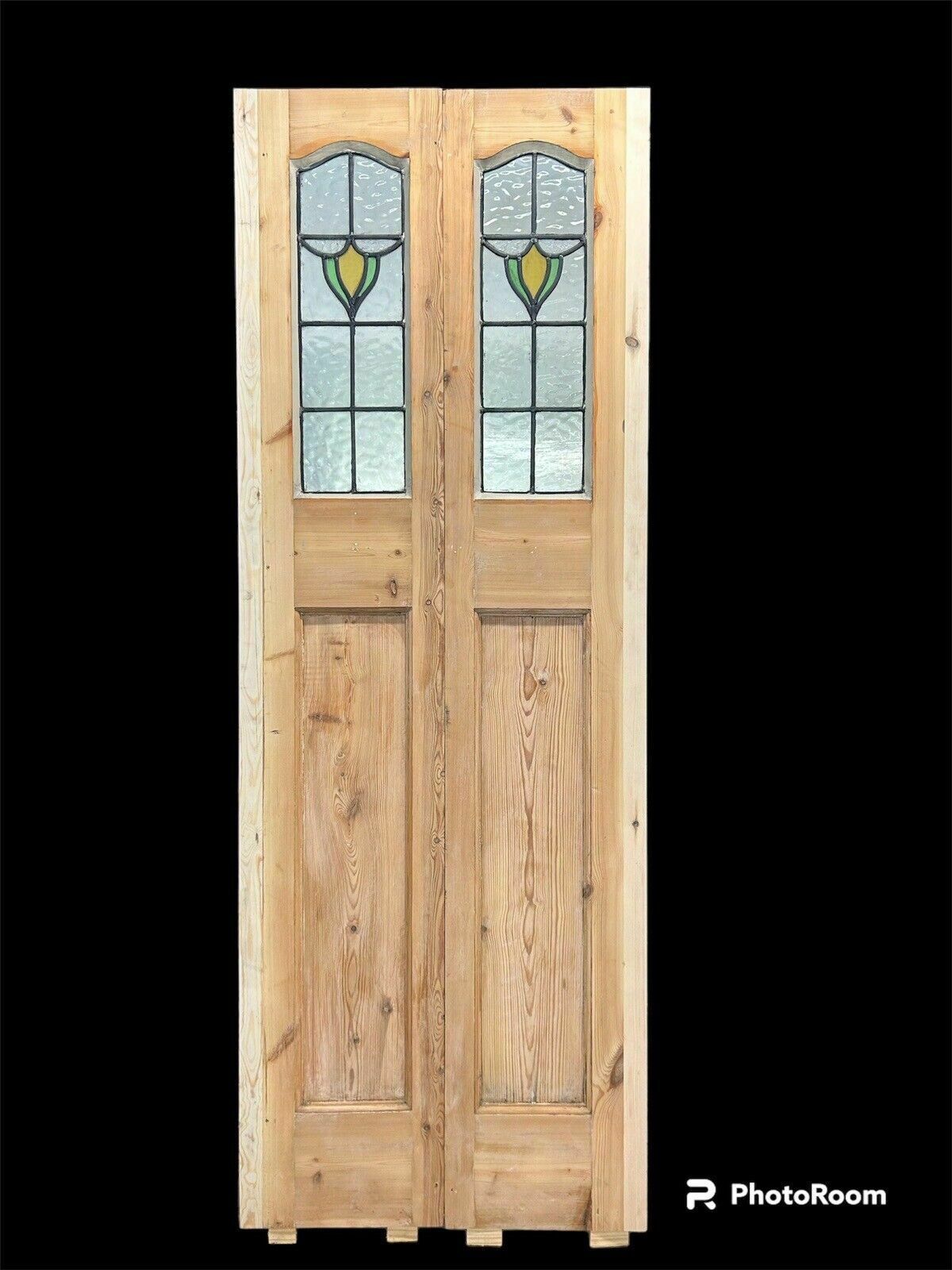 Edwardian Stained Glass Doors Antique Period Reclaimed Old French Double Leaded photo vintage