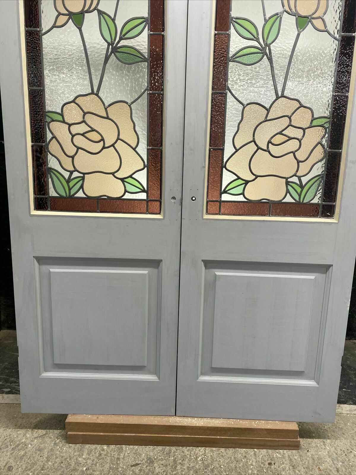 photo for sale Edwardian Stained Glass French Doors Antique Period Reclaimed Old Leaded Pine