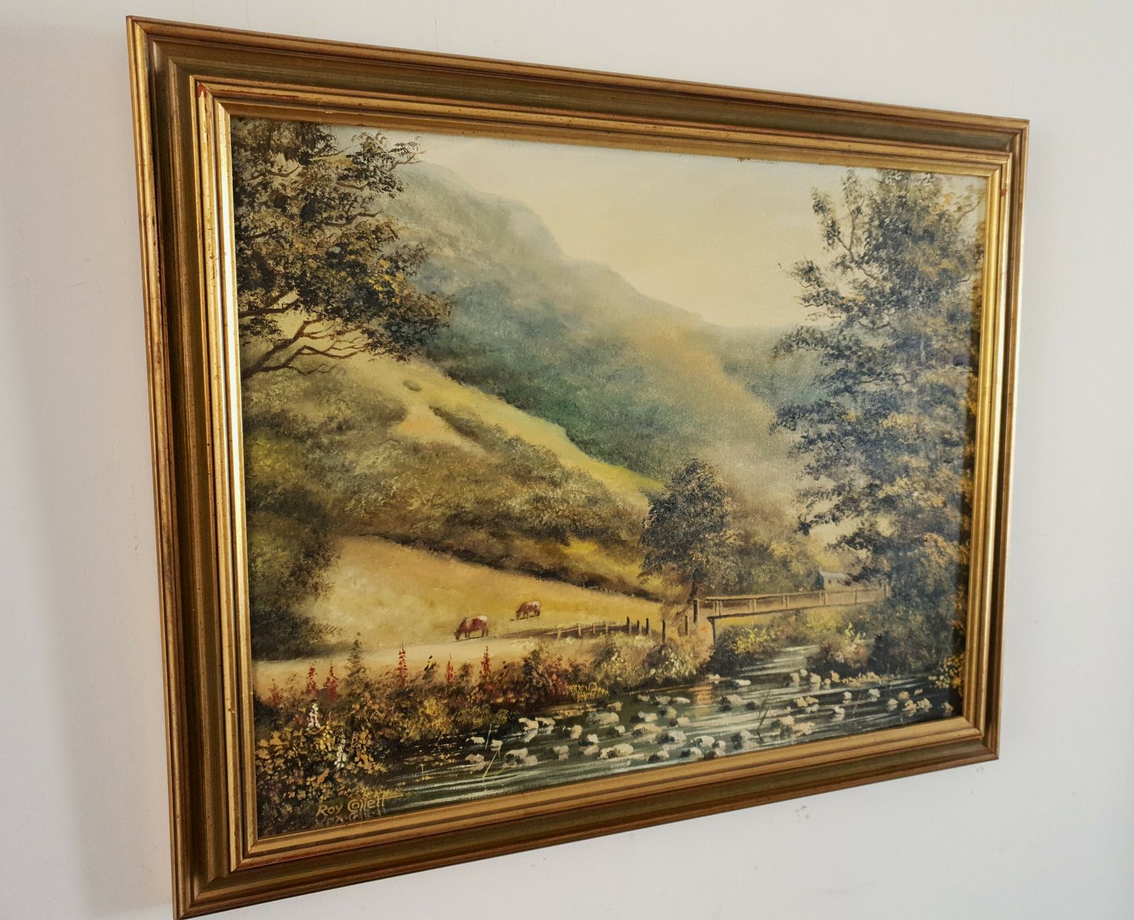 Large Oil On Canvas By Artist Roy Collett (B.1937) Of Watersmeet, Devon photo furniture