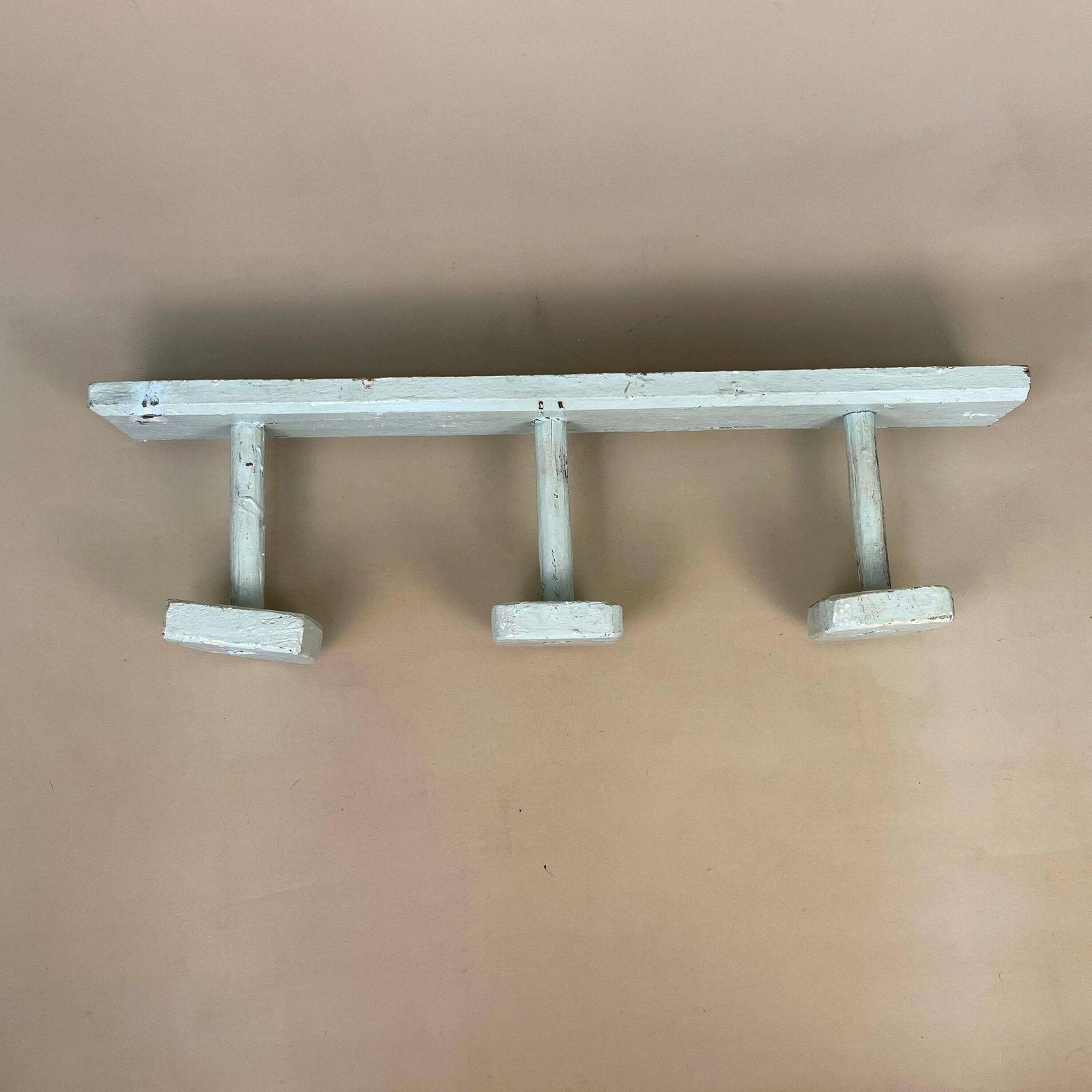 Vintage Wooden Wall Coat Room Hanger Rack Hook Farmhouse Painted Blue 3 Hooks Cottage Mud Hallway Storage Hat Wood Retro Antique Handmade photo furniture