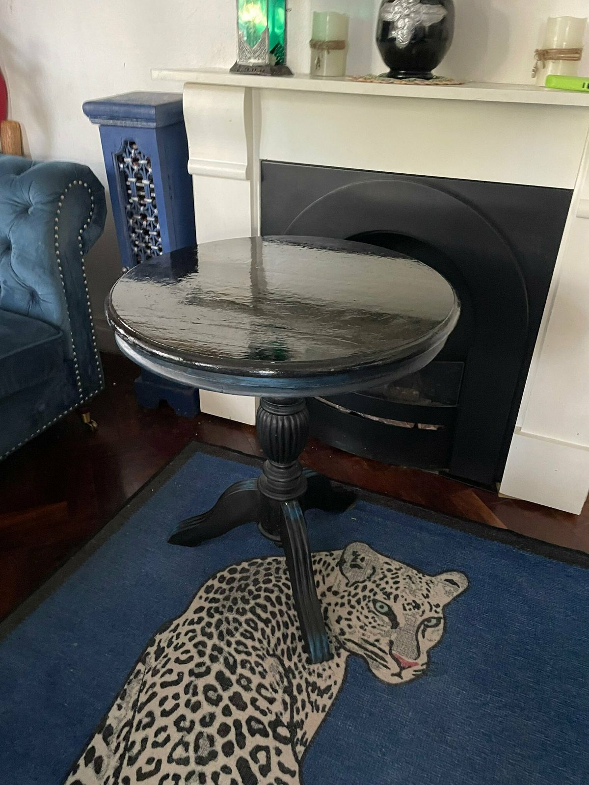 Antique Upcycled Pedestal Round Side Table Hand Carved Bulbous Leg photo furniture