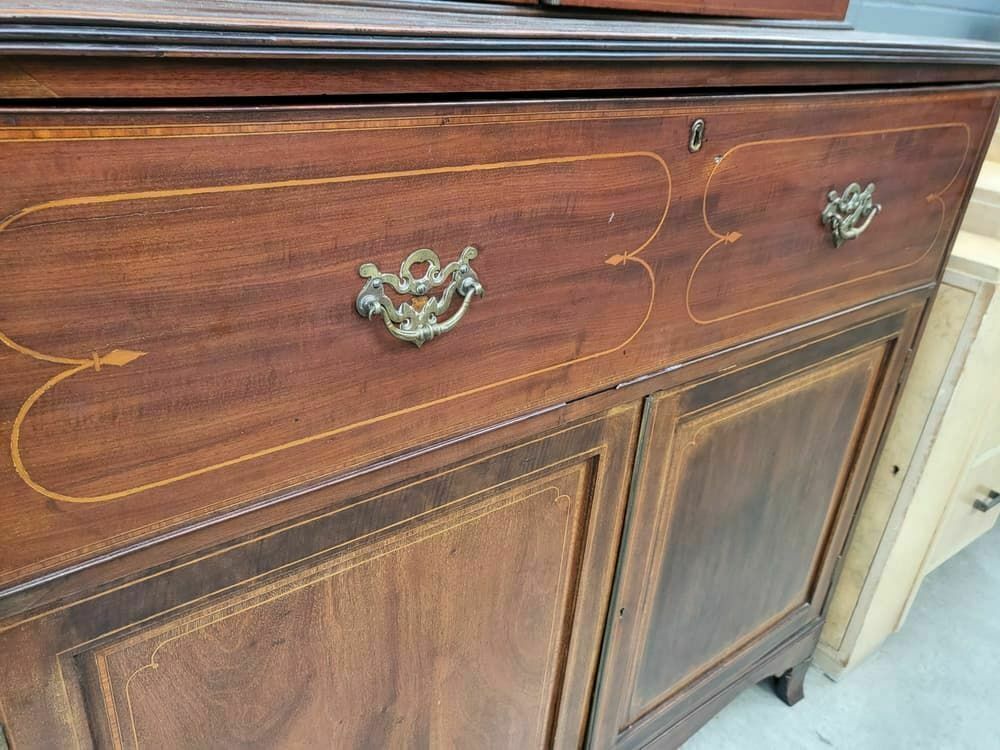 Antique Georgian Inlaid Mahogany Large Secretaire Bookcase Splayed Legs Drawers photo buy