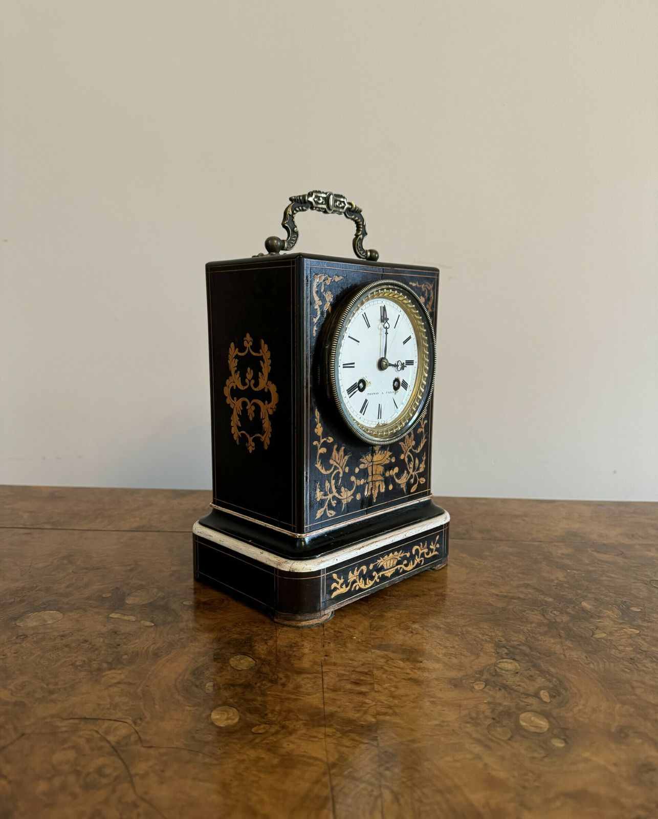 Fine Quality Antique 19th Century Marquetry Inlaid Mantle Clock By Thomas A Paris photo 765.0