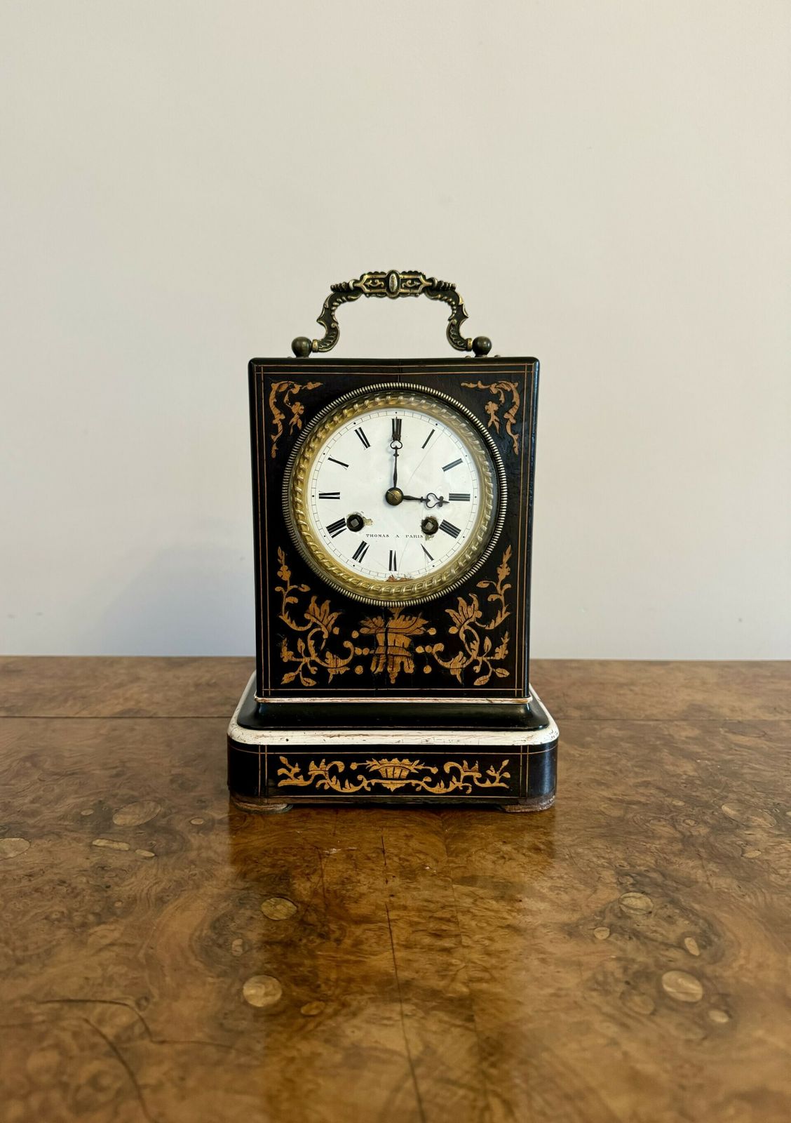 Fine Quality Antique 19th Century Marquetry Inlaid Mantle Clock By Thomas A Paris
