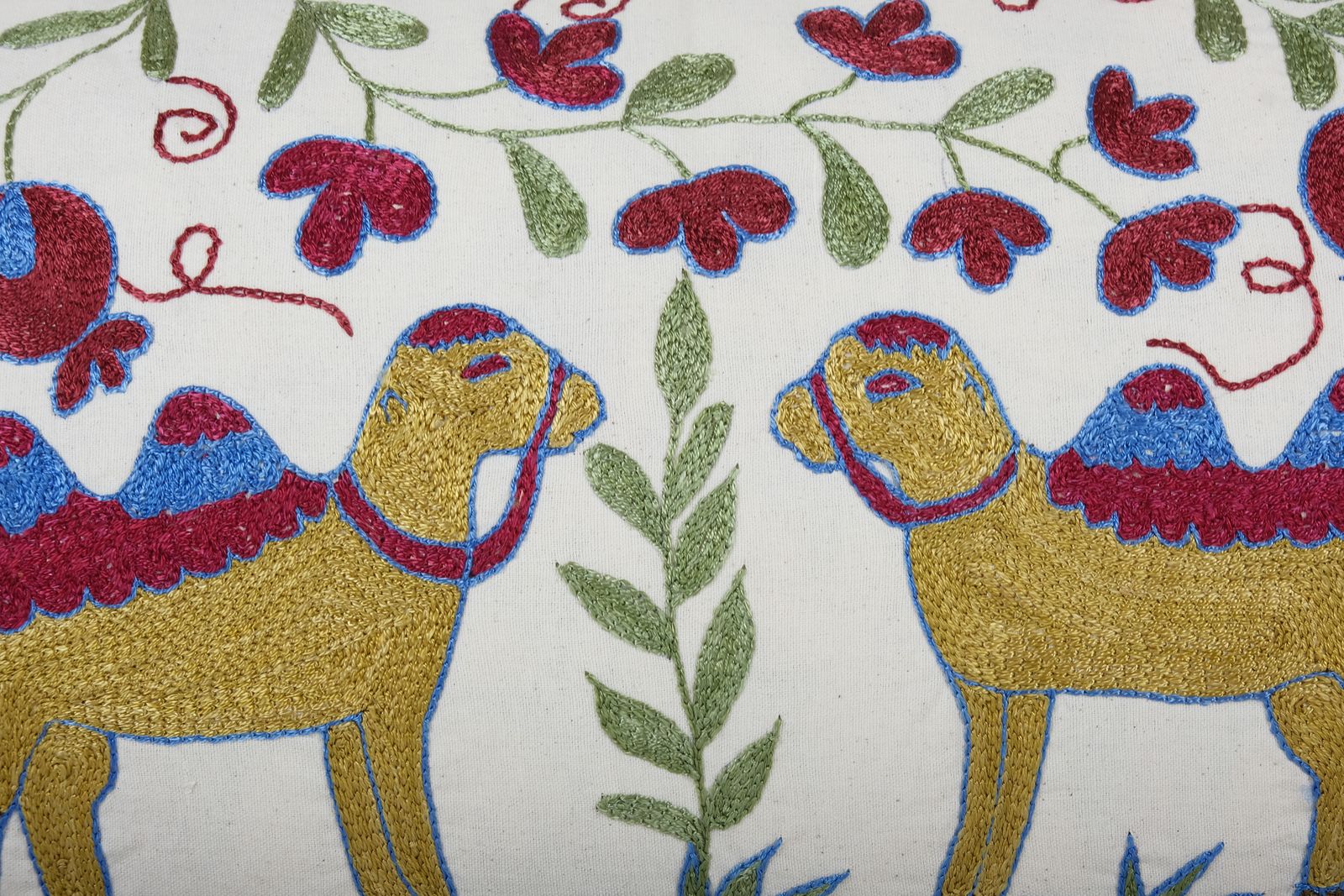 Oversize Suzani Pillow Cover, Animal Uzbek Decorative Pillow, Ethnic Designer Pillow Case, Vintage Long Cushion Cover photo for sale