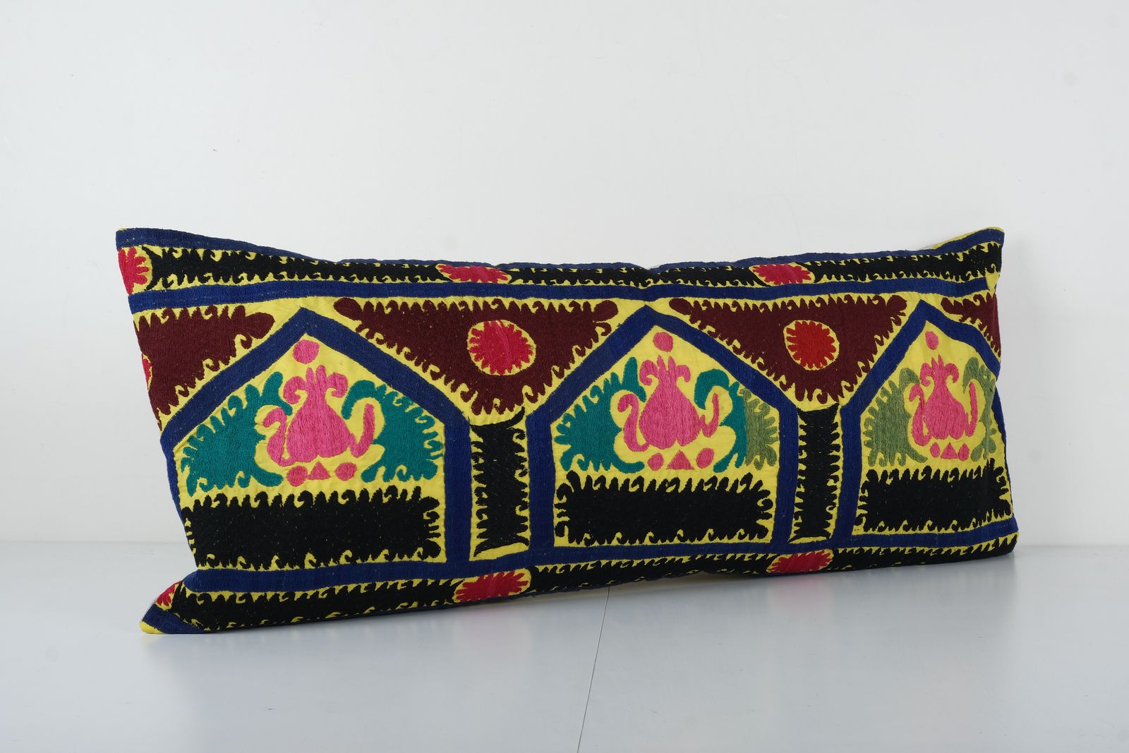 Turkish Suzani Yellow Cushion Cover, Suzani Bedding Pillow Case Made From A 19th Century Suzani, Uzbekistan, Rustic Home Decor photo furniture