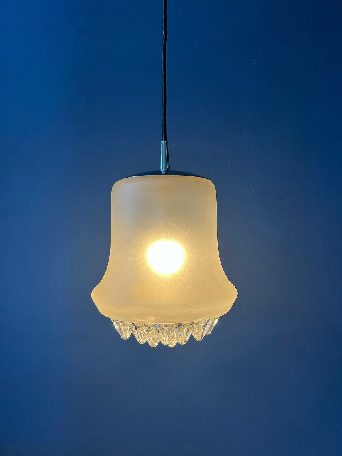 Mid Century Peill & Putzler Frosted Glass Pendant Lamp photo furniture