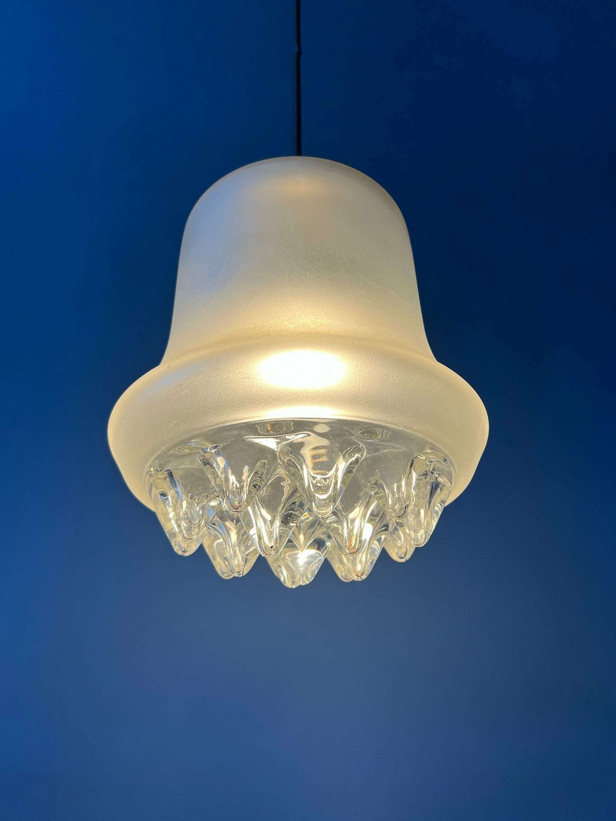 Mid Century Peill & Putzler Frosted Glass Pendant Lamp photo Lighting