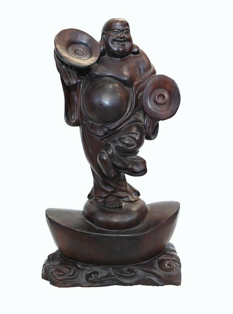 Carved Antique Happy Buddha Statue Hardwood Chinese photo furniture