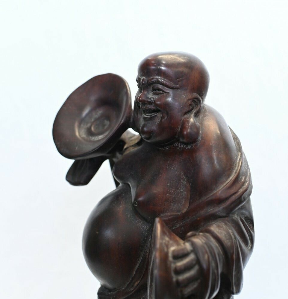 Carved Antique Happy Buddha Statue Hardwood Chinese photo 750.0