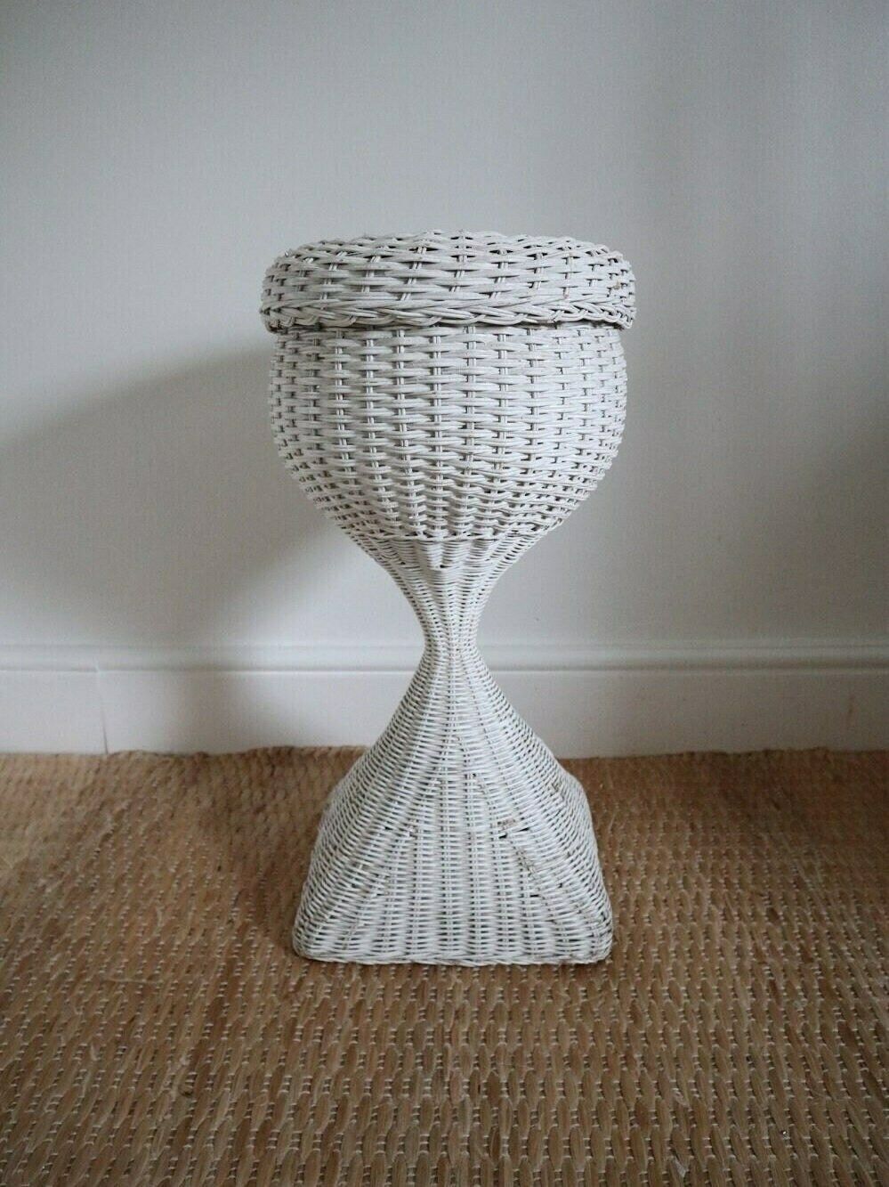 White Wicker Pedestal Plant Stand