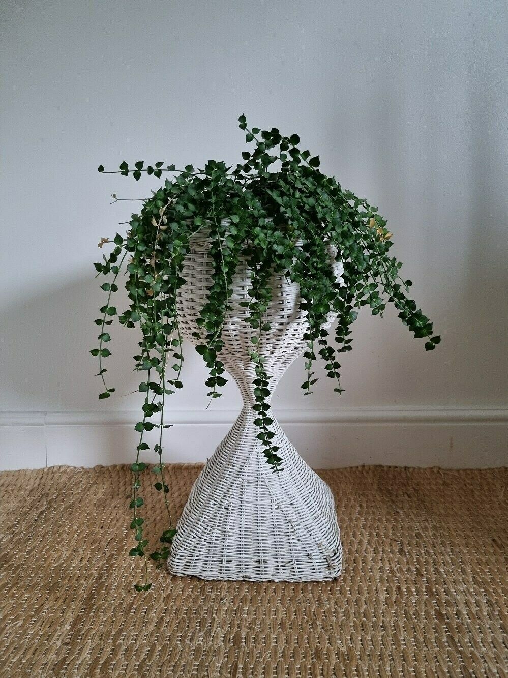 White Wicker Pedestal Plant Stand photo furniture
