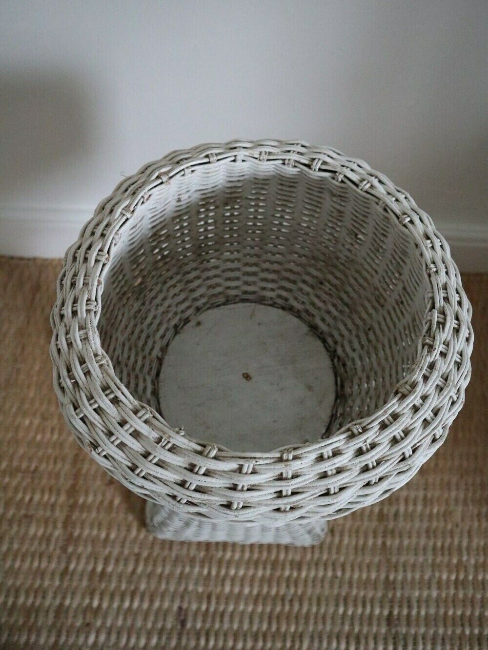 White Wicker Pedestal Plant Stand photo vintage