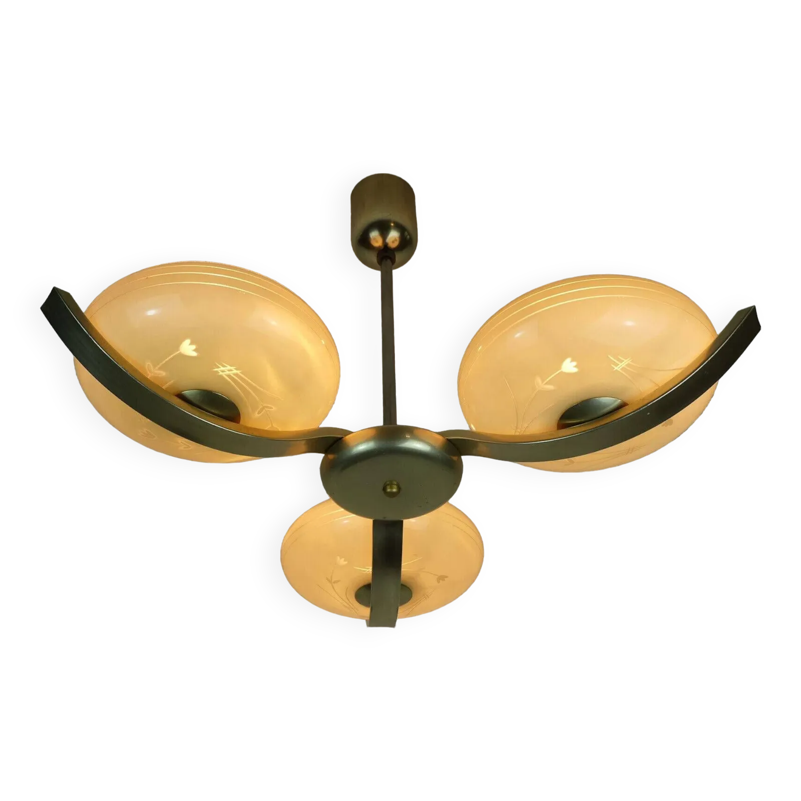 Art Deco Ceiling With 3 Glass Lampshades 1930s 40s Glass And Metal Avant Garde Design From The 30s