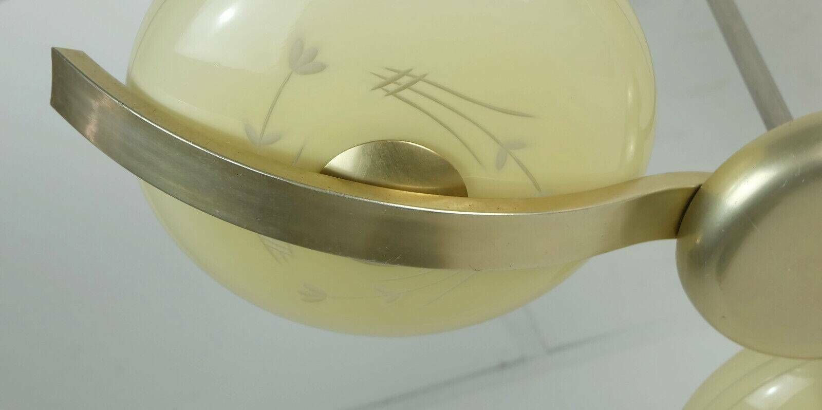 Art Deco Ceiling With 3 Glass Lampshades 1930s 40s Glass And Metal Avant Garde Design From The 30s photo vinterior
