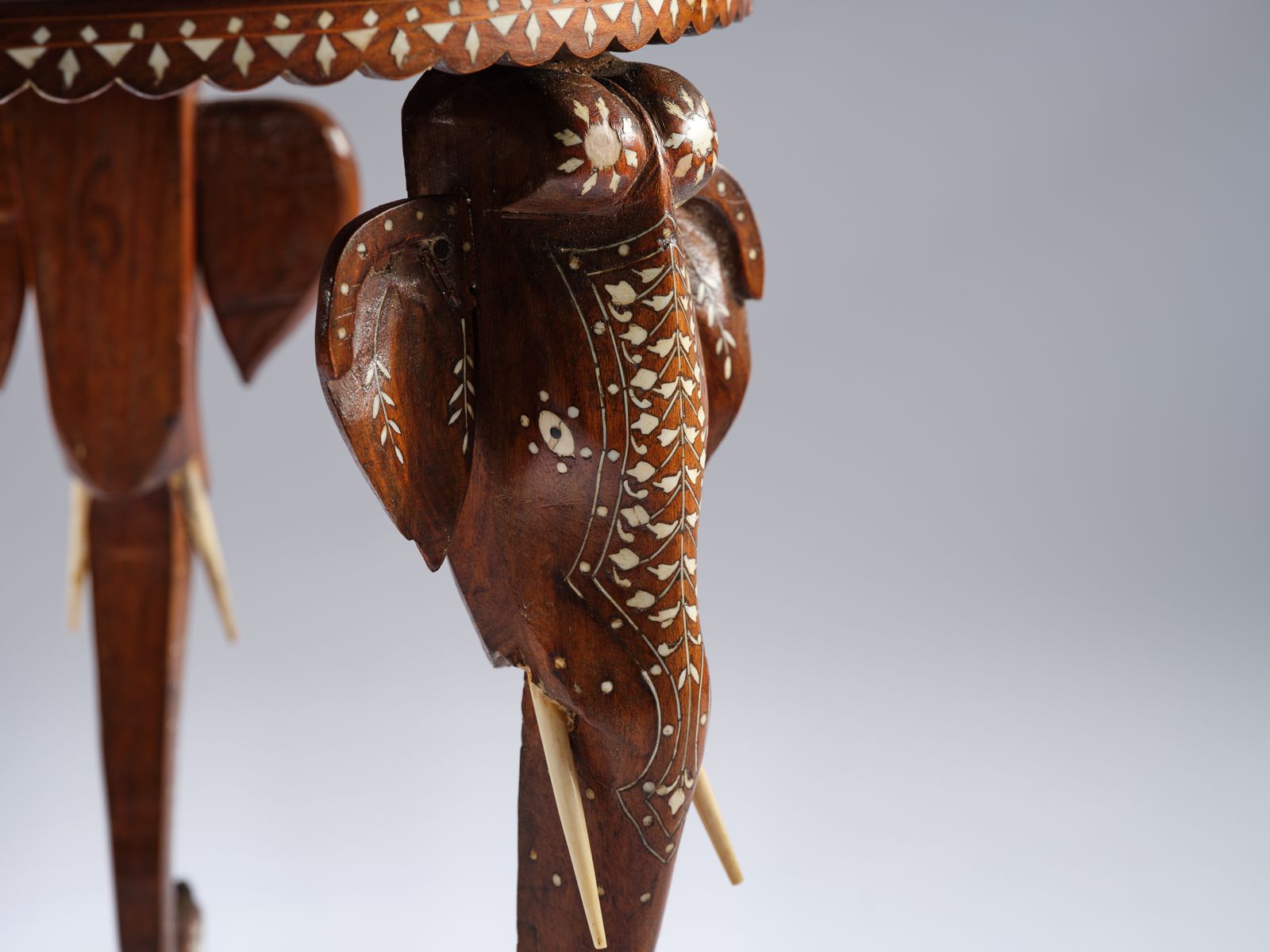 The Antique 'Taj Mahal' Inlaid Teak Elephant Side Table Circa 1910. photo 1295.0