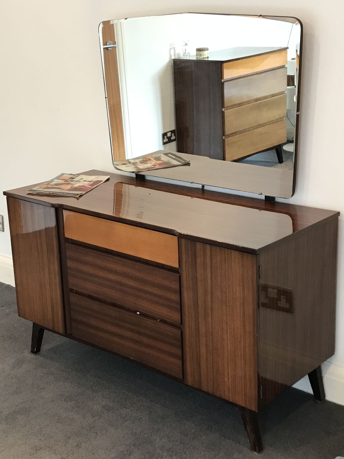 Mid Century Set Of Meredew Bedroom Furniture From 1960’s.  Chest Of Drawers And Dressing Table