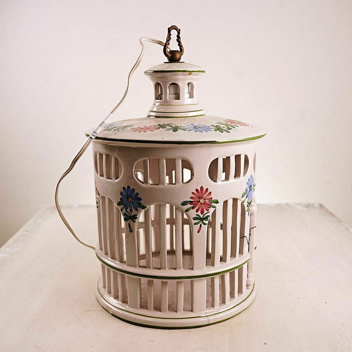 Vintage Ceramic Chandelier In The Shape Of A Birdhouse