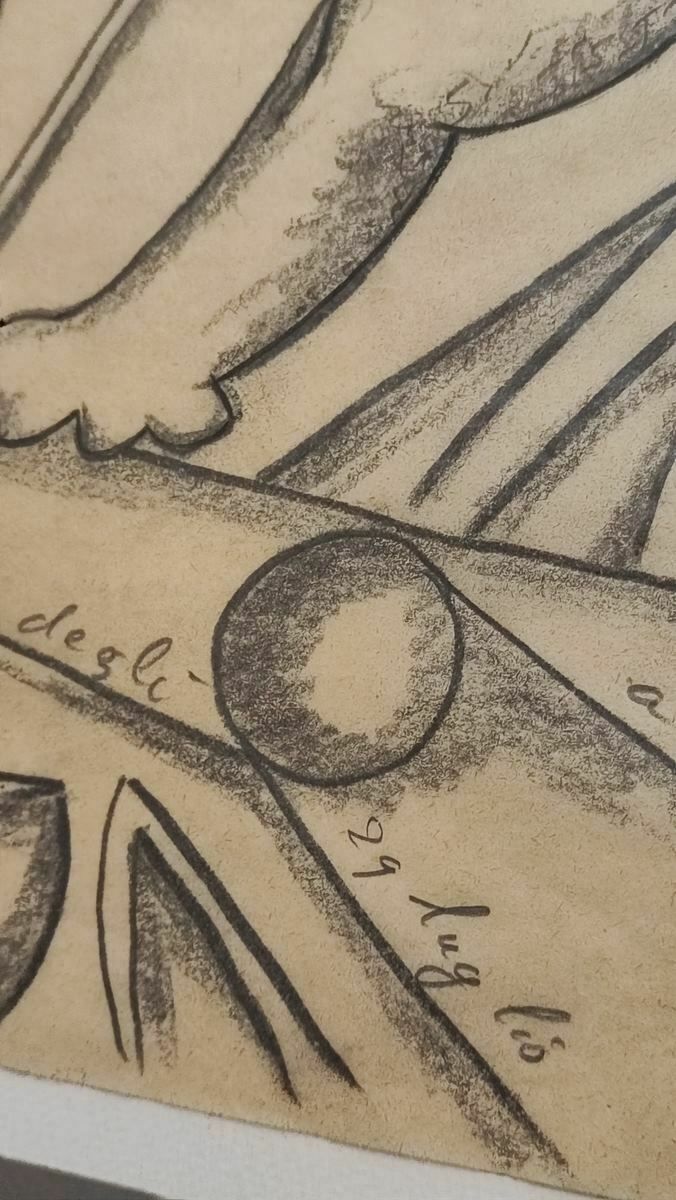 Work By Enrico Baj, Pencil Drawing On Cardboard, 1986 photo for sale