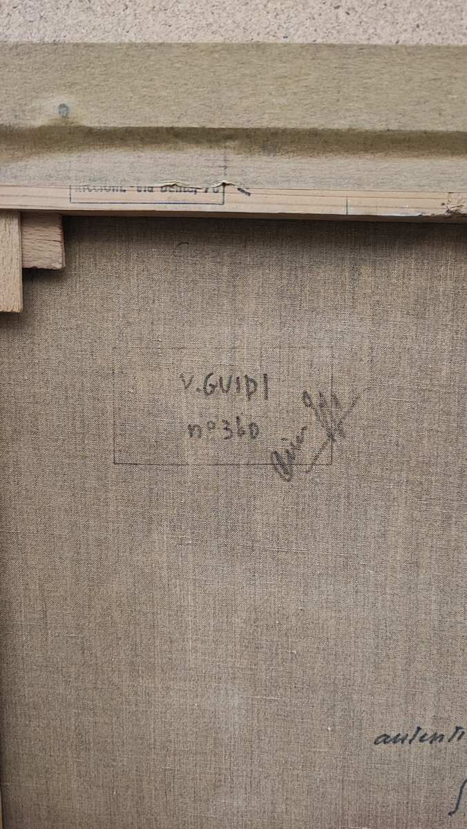 Art Work By Virgilio Guidi, Oil On Canvas From 1969, Meeting photo