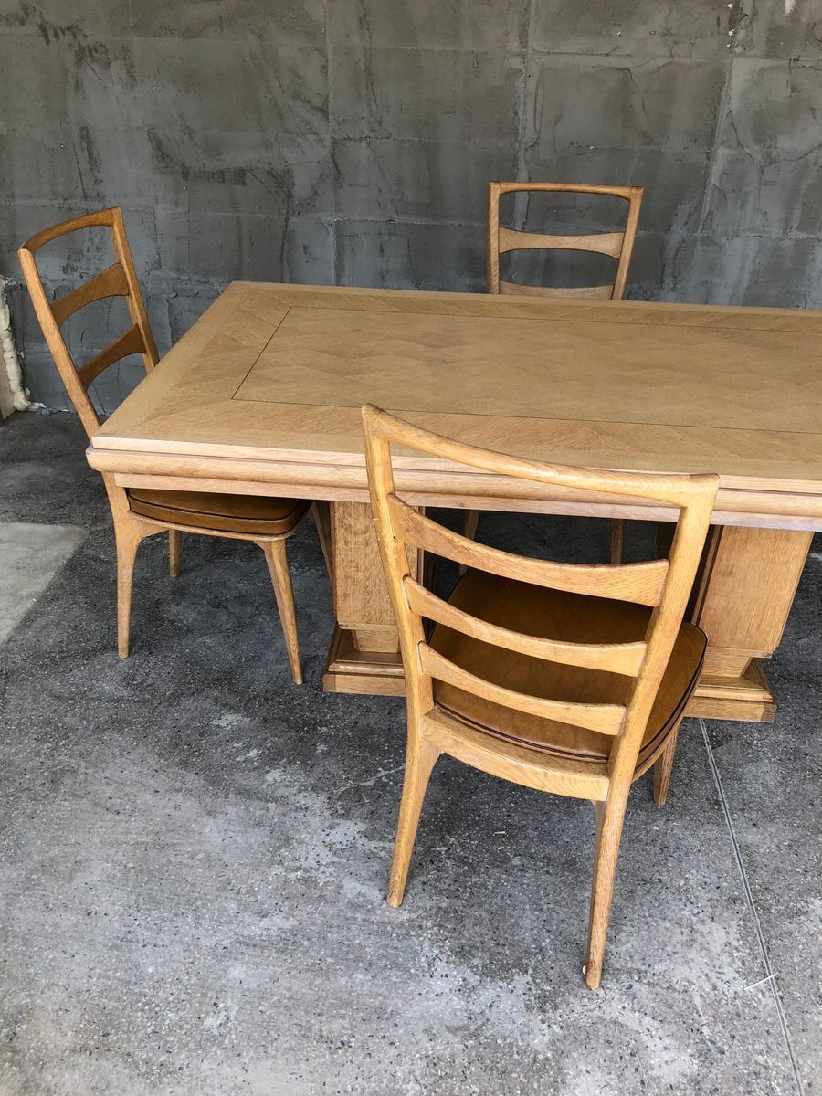 Furniture Art Deco French Oak Dining Chairs By Gaston Poisson, Set Of 5 photo