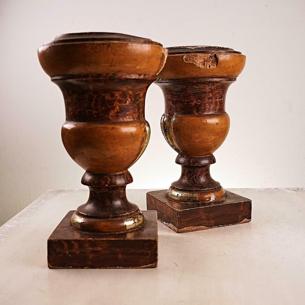 photo furniture Pair Of Antique Wooden Candle Holders