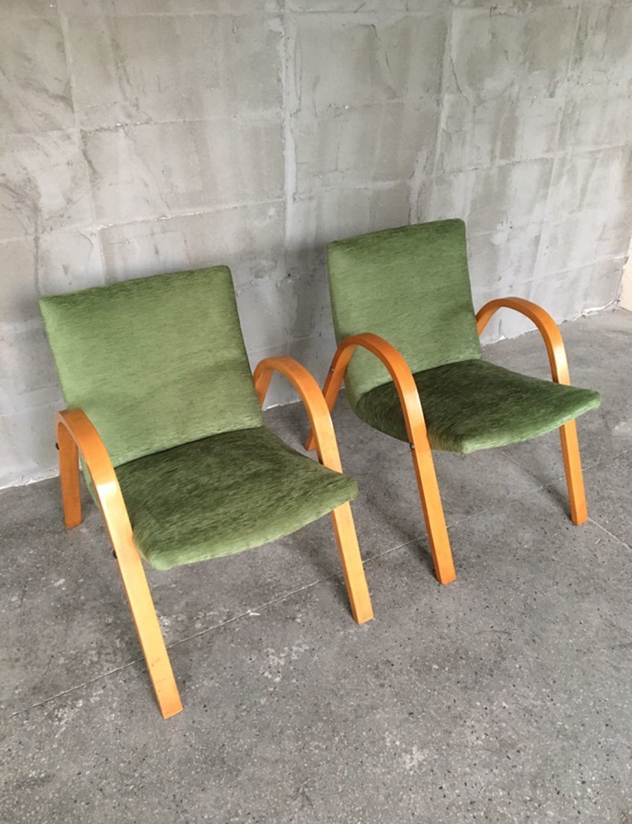 Mid Century French Bentwood Lounge Chairs By Hugues Steiner, Set Of 2 photo Furniture