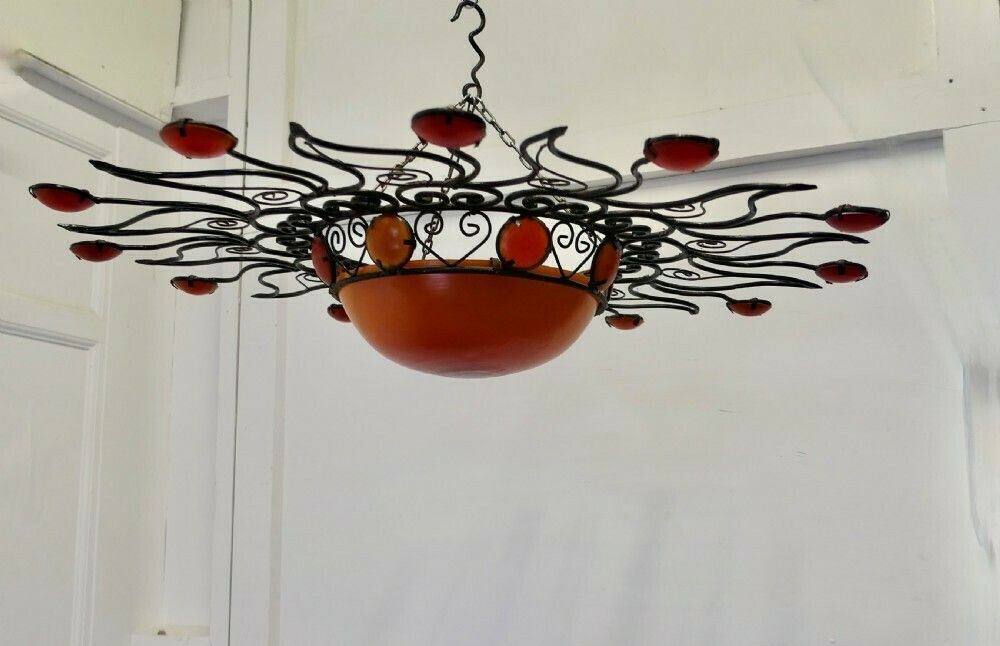 Large 1960s Moroccan Wrought Iron Sun Lamp Shade photo Lighting