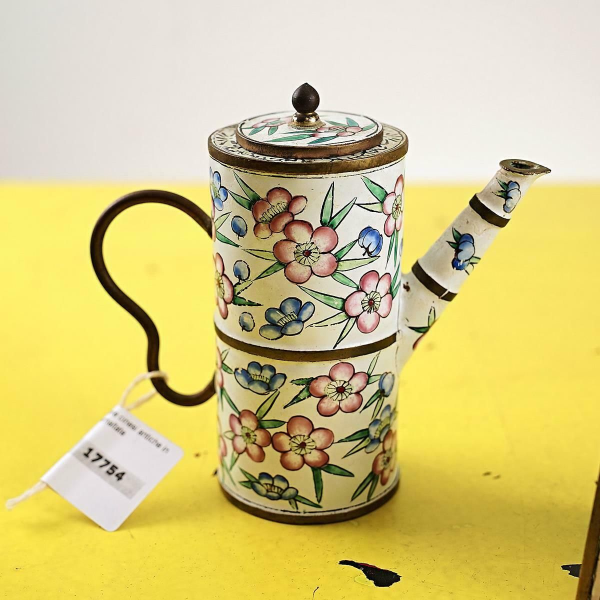 Pair Of Small Antique Chinese Teapots In Enamelled Metal And Ceramic photo furniture