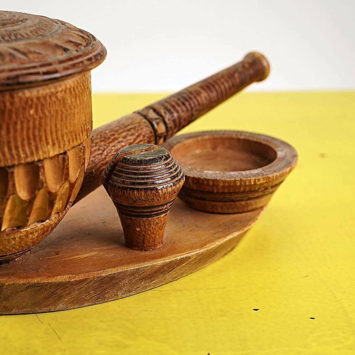 Vintage Carved Wooden Candle Holder Pipe photo furniture