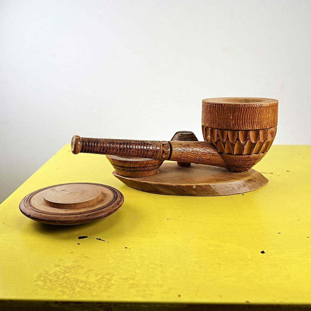 Vintage Carved Wooden Candle Holder Pipe photo 62.0