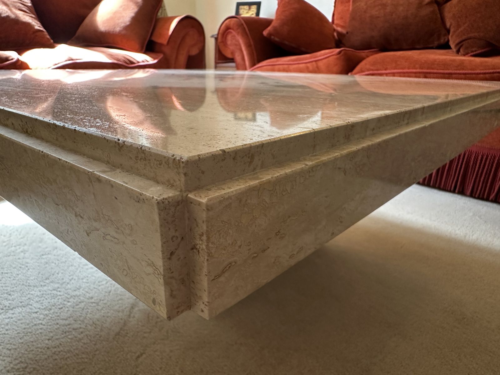 Contemporary Travertine Marble Coffee Table, With Matching Lamp Stand photo Furniture