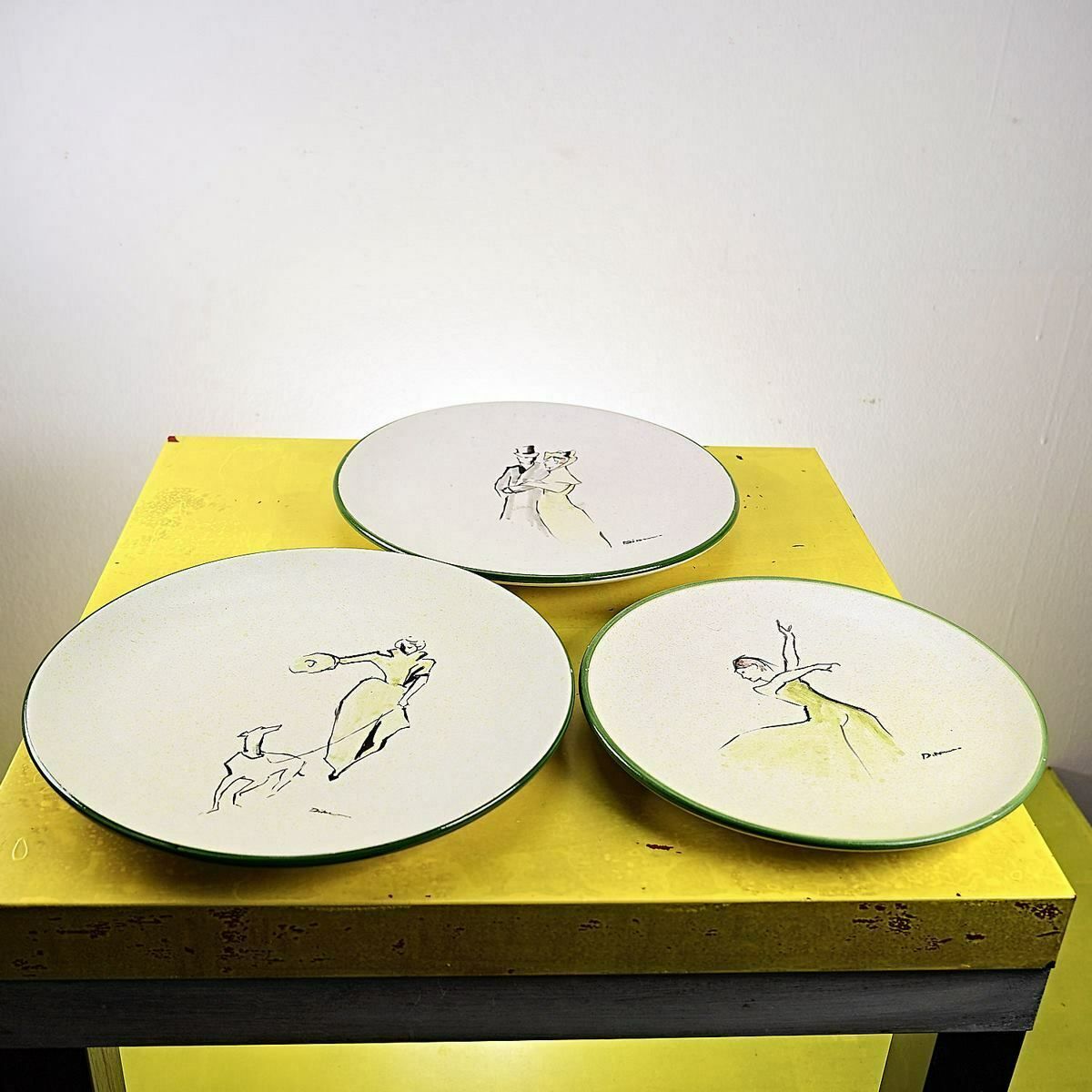 Lot Of 3 Vintage Ceramic Ornamental Plates With Hand Painted Figures